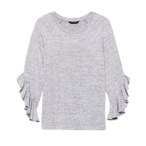 BANANA REPUBLIC Luxespun Heather Grey Flutter Sleeve T-Shirt Top Womens Small - Picture 1 of 7